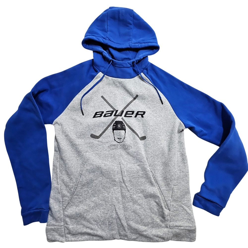 Bauer Spittin Chiclets Hoodie Size M Gray Blue Barstool Sports Raglan 1059858‎